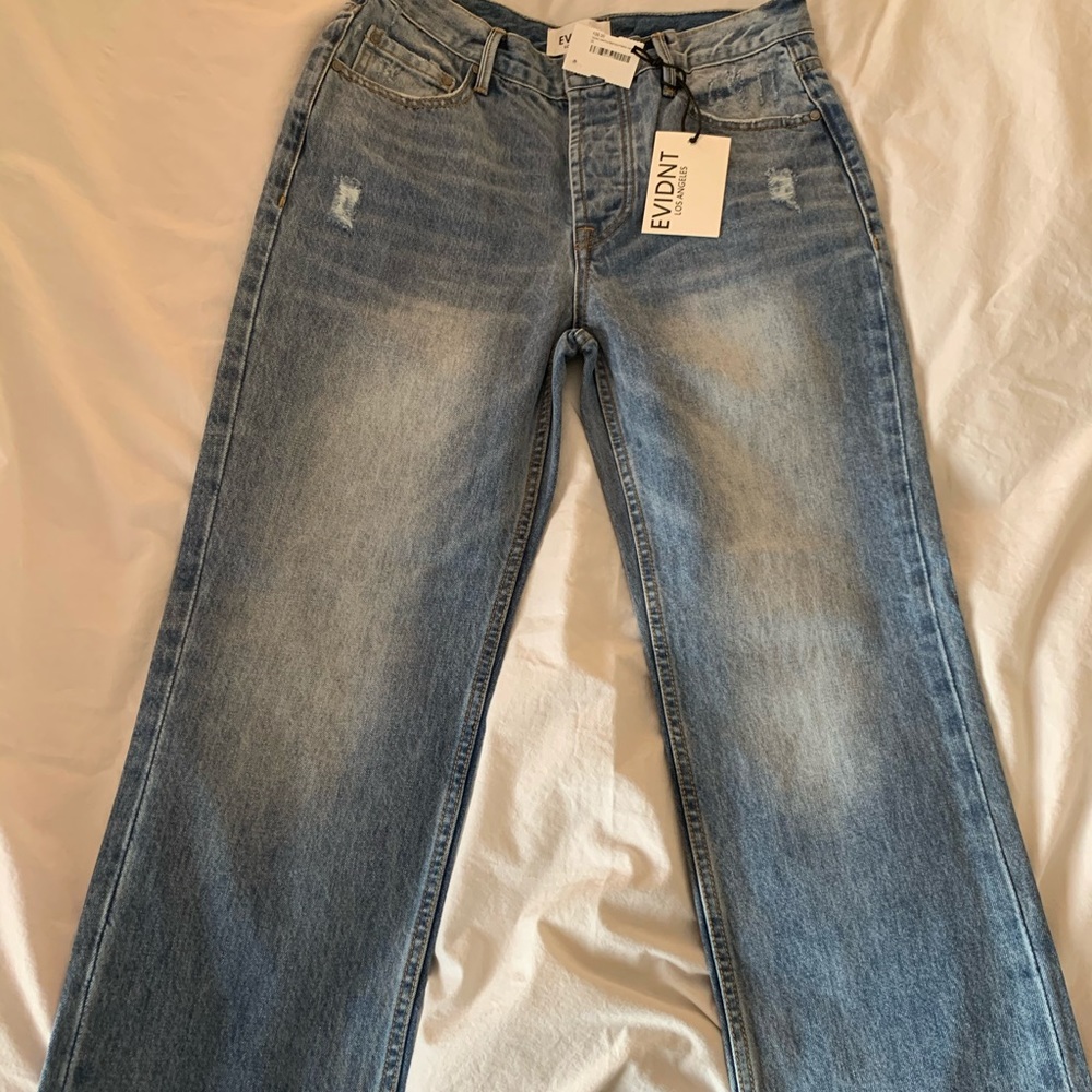Faded destructive oxford straight boyfriend denim